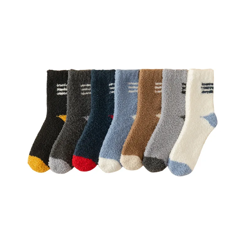Thick Warm Winter Fluffy Fuzzy Socks Grey Argyle Outdoor Kitted Thick Crew Men Fuzzy Ankle Crew Socks