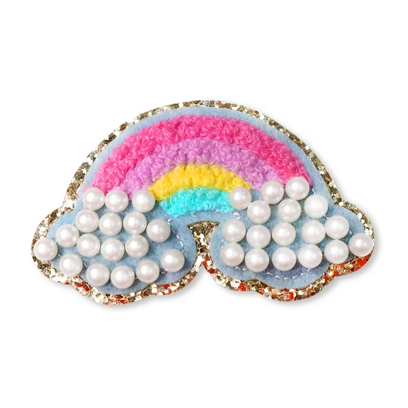 March Expo Hot Selling Custom Embroidery Pearl Heart Patches ,Rainbow Chenille Patch Iron On