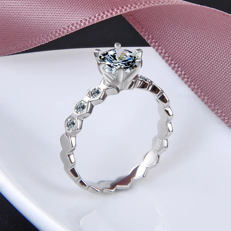 Drop Shipping 925 Sterling Silver Shiny Full Diamond Gemstone Ring Cubic Zirconia CZ Diamond Ring Eternity Engagement Ring