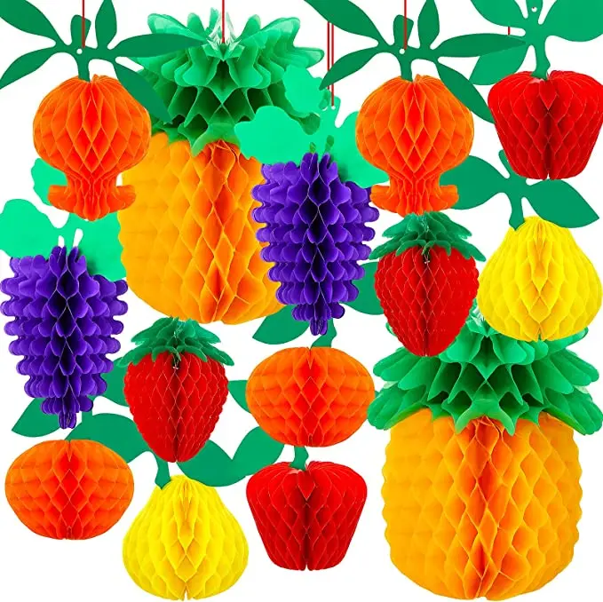 Honeycomb Fruit Tissue Paper Decoration Tissue Paper Pineapple Table Centerpieces Hanging Honeycomb Strawberry Paper Decor