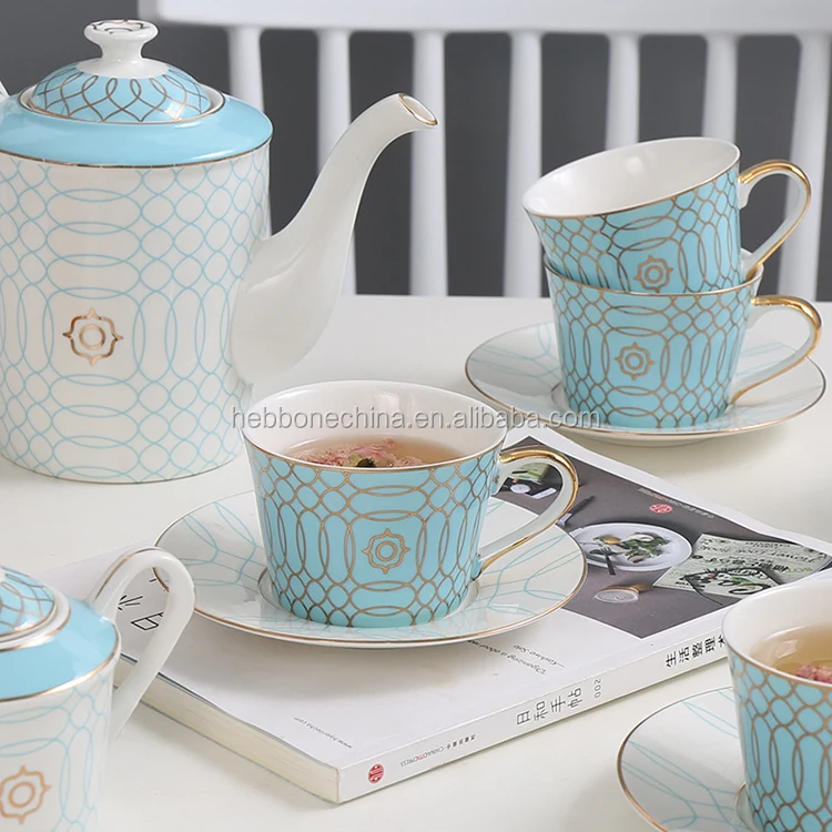 Tangshan Porcelain Manufacturer Wholesale British European Style 15 PCS Fine Bone China Tea Set Ceramic