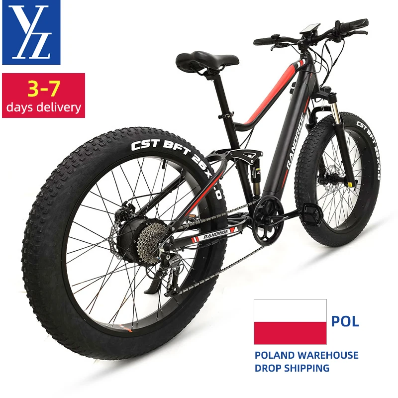 Eu warehouse ebike 1000W 750W 500W 48v 14ah 26inch SHIMANO 9speed full suspension fat bike electric mountain bike