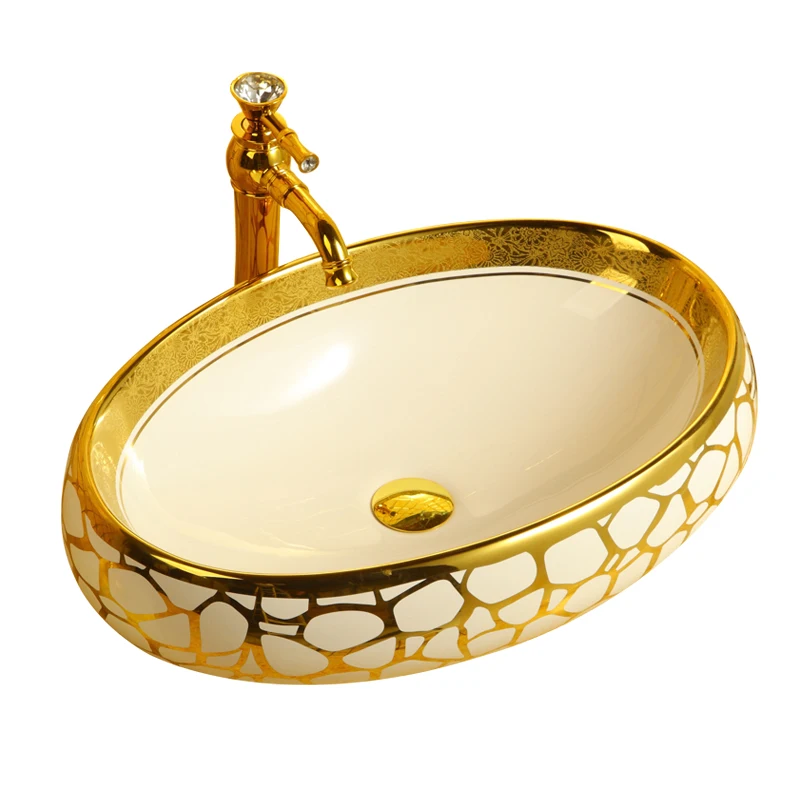 Bathroom table top gold color chaozhou ceramic wash basin