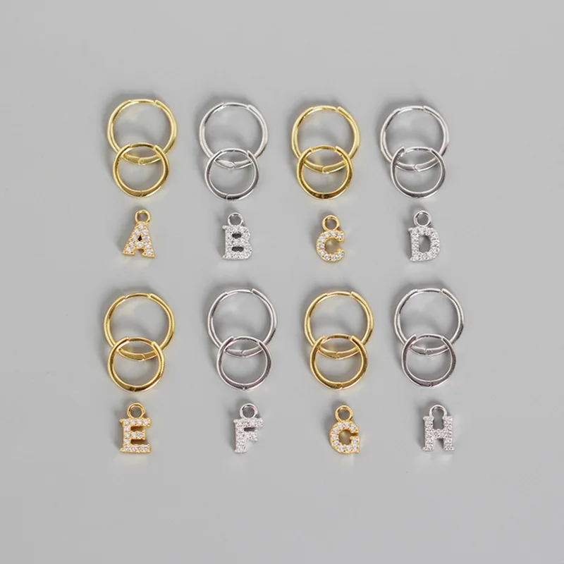 fashion earrings jewelry 925 sterling silver 26 alphabet letter earring with small zircon gold plated hoop earrings for women