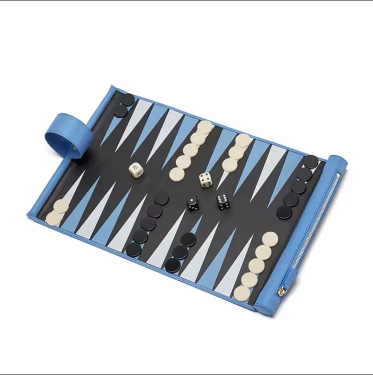 2024 Sunrise Leather rolling up Backgammon Set Tray Wedding Decorative Tray leather hand gift rolling up Custom LOGO