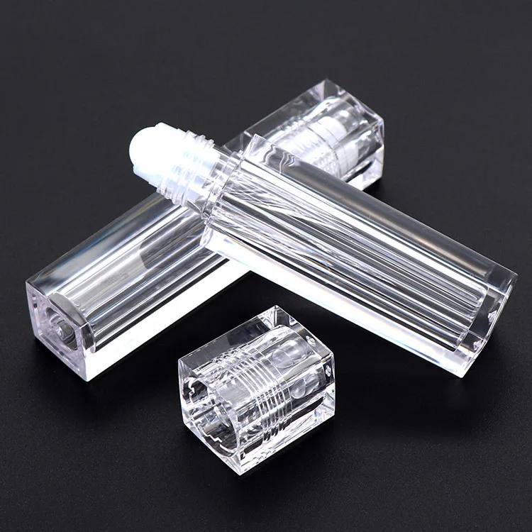 
Stock 6.5ml full clear lip gloss tube empty lip gloss container square lipgloss packaging tubes with rollers 