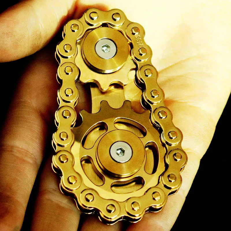 Luxury Gold Color Bike Chain For Adults Metal Fidget Spinner Flywheel Fidget Chain Toy Fingertip Gyro