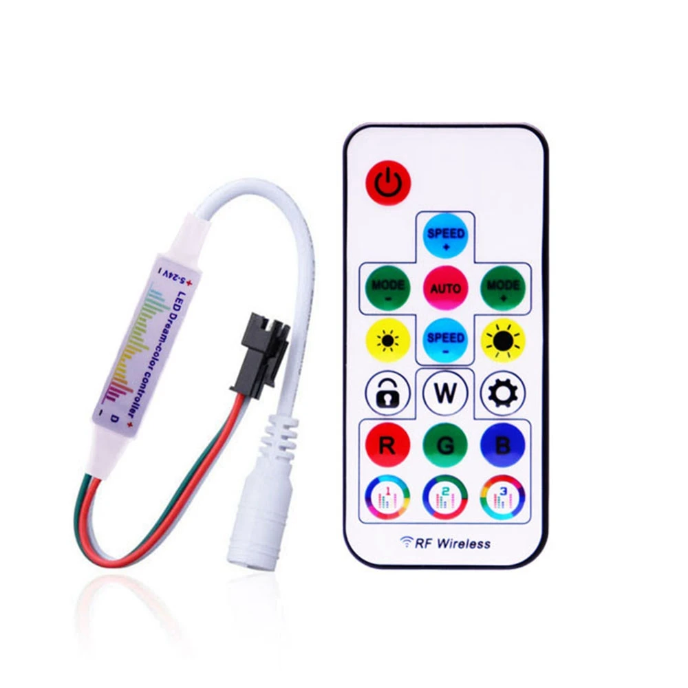 DC5-24V WS2812B WS2811 5050 RGB индивидуально Адресуемая полоса 17 клавиш музыкальный светодиодный контроллер 3Pin мини RF пульт дистанционного 366 режимов