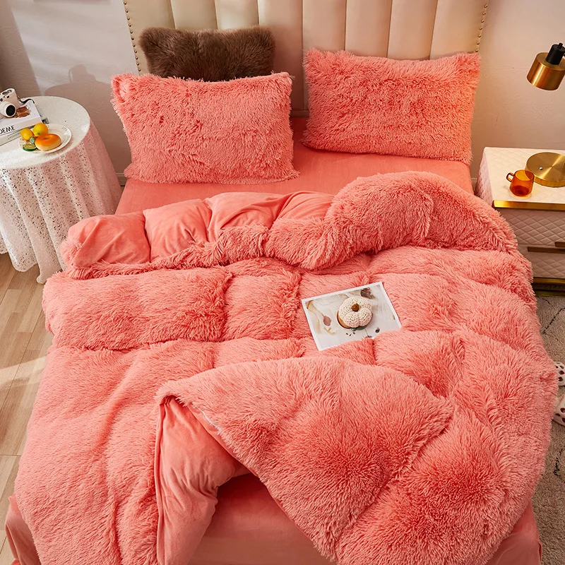 Winter coral fleece four-piece mink fleece thick double-sided fleece sheets plush duvet cover flannel bedding