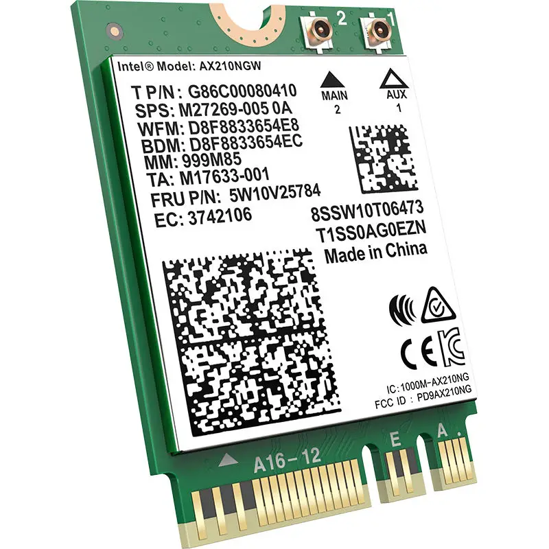 IEEE802.11ax/ac/a/b/g/n 2.4GHz -574Mbps;5.8GHz -2400Mbps; 6GHz -2400Mbps Intel Wi-Fi 6E AX3000 AX210NGW Network card
