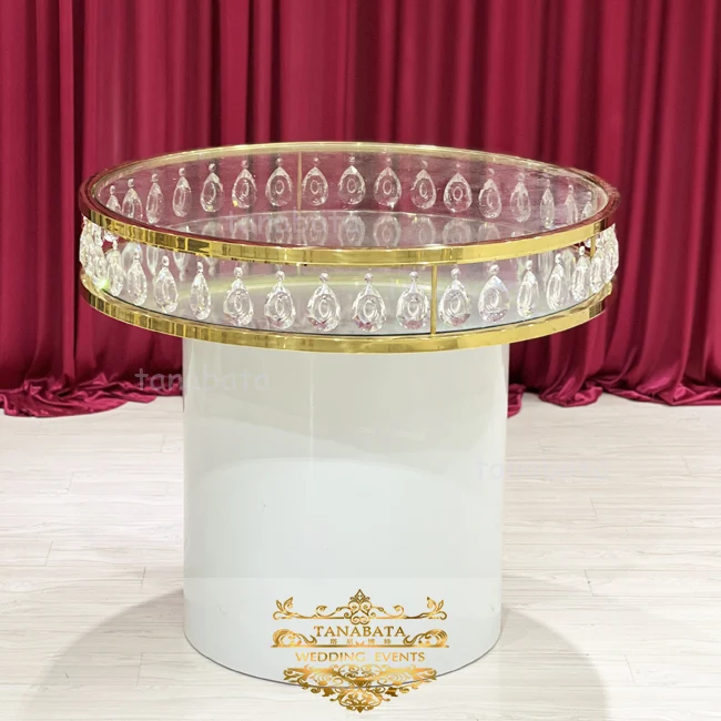 Stainless steel round crystal chandelier wedding cake stand