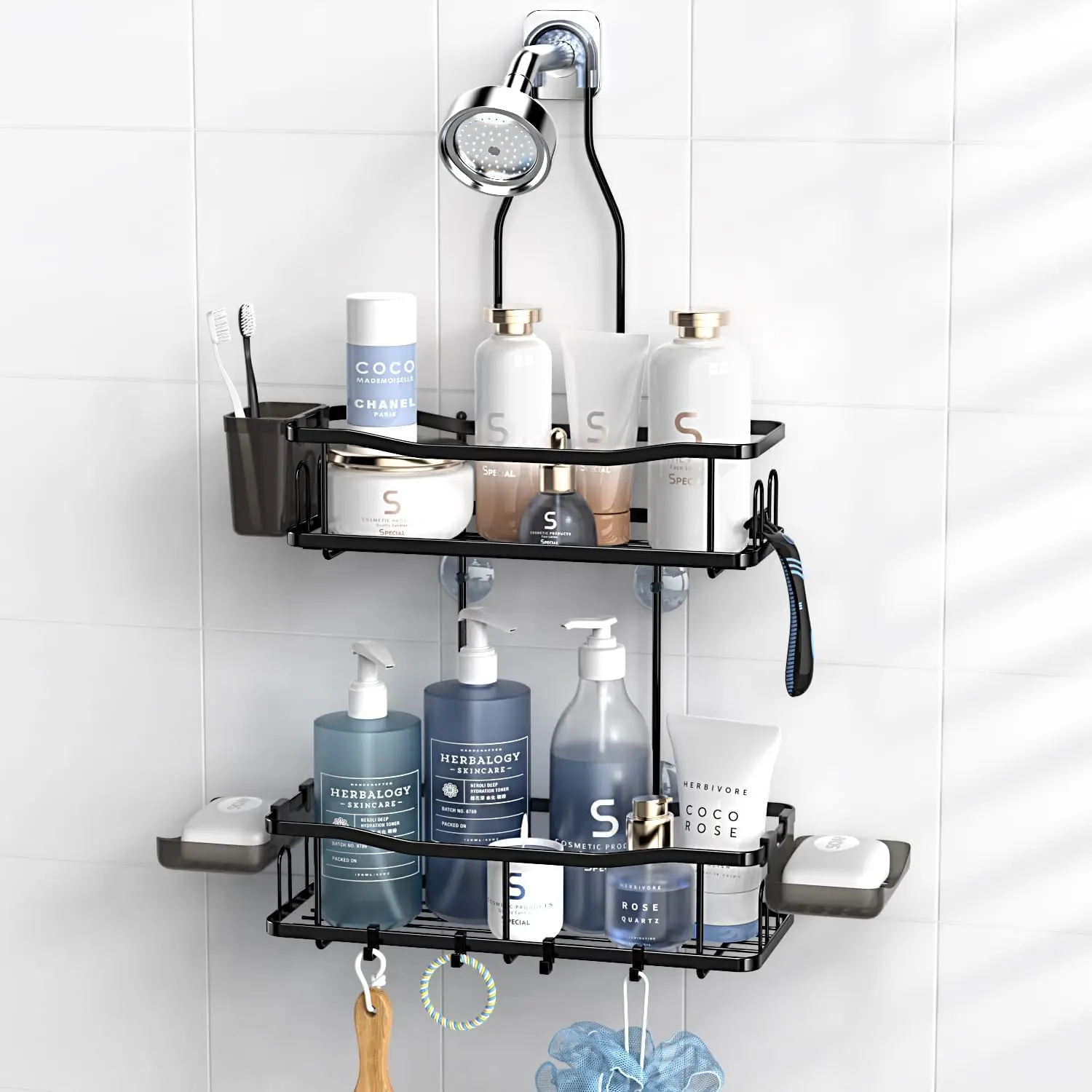 Hanging Shower Caddy Bathroom Organizer Rustproof Shower Shelf Racks No Drilling Bath Shower Rack Shelves with Soap Holder