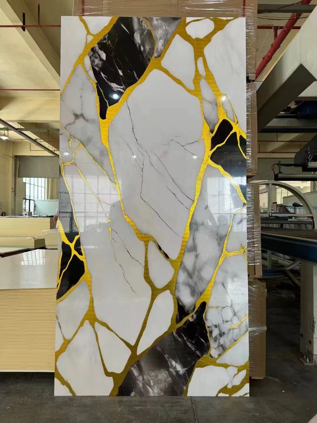 Digital Printing Faux Marble Wall Paneling PET Bamboo Charcoal Wood Veneer Panel For Entertainment Decoration