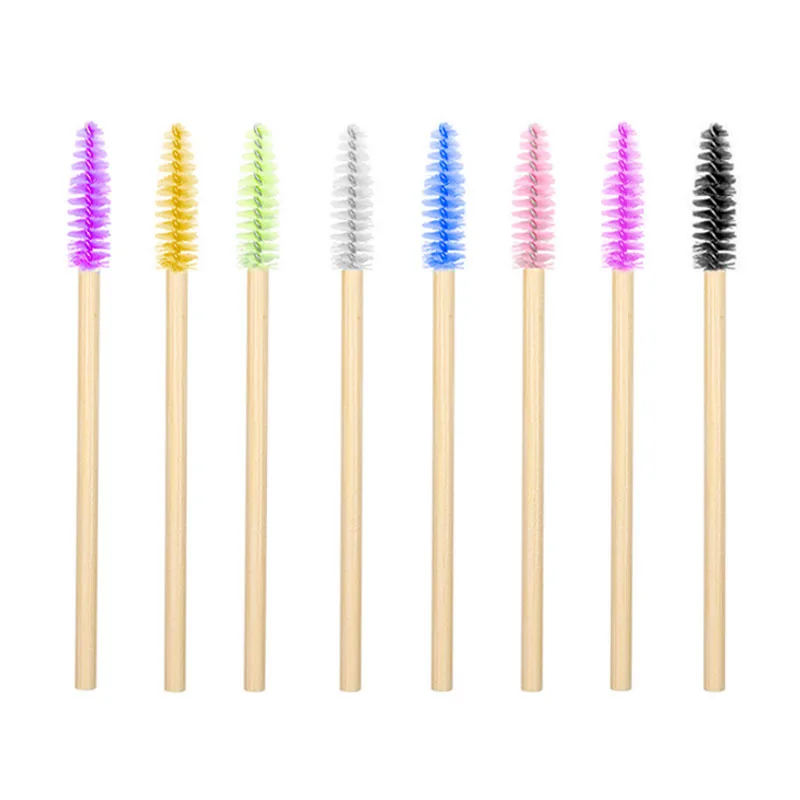 Belifa private label eco friendly disposable  bamboo handle lash cleanser mascara wand spoolie brush