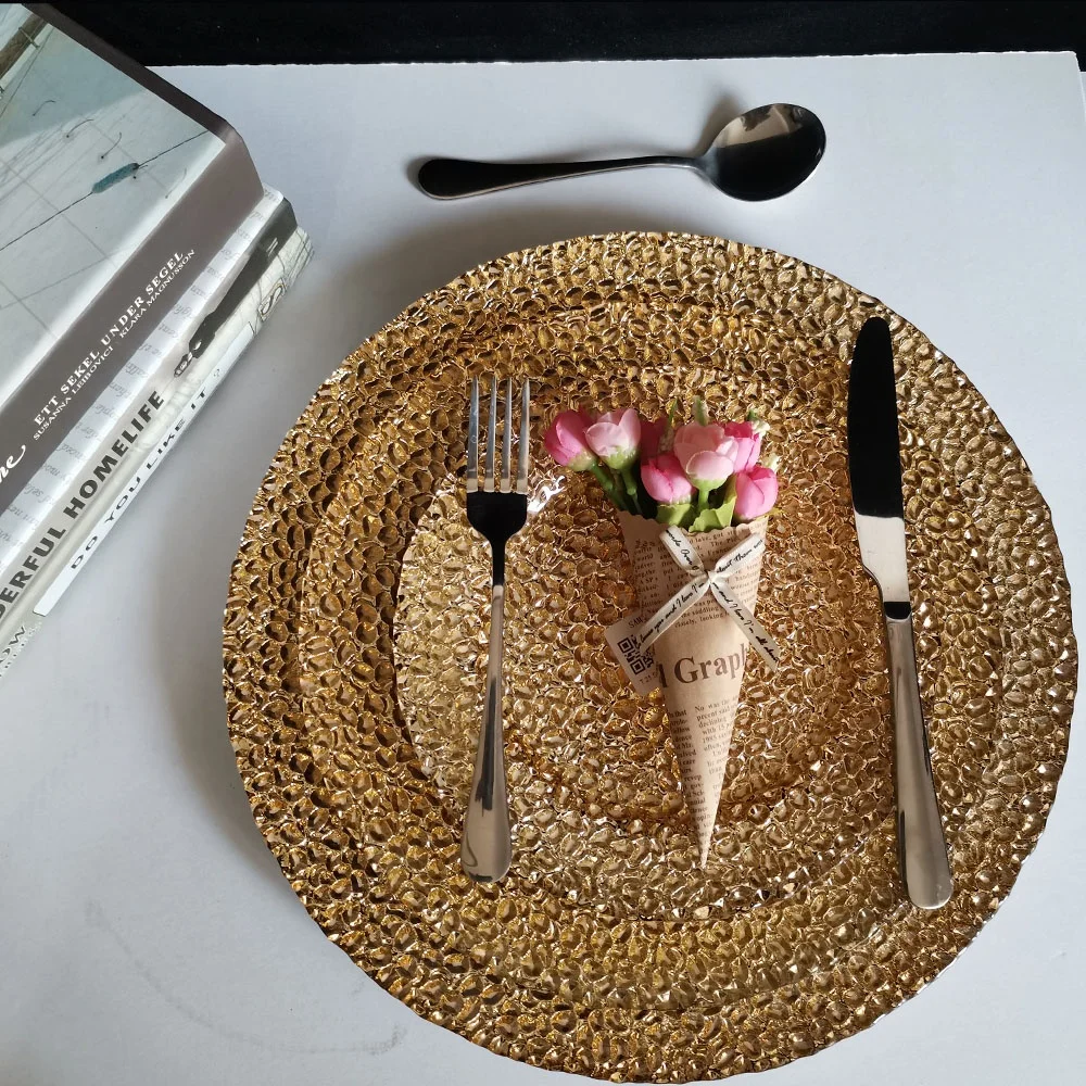 Samyo Personalized 13inch Dinner Glassware Set Gold Large Glass Fruit Candy Salad Bowl