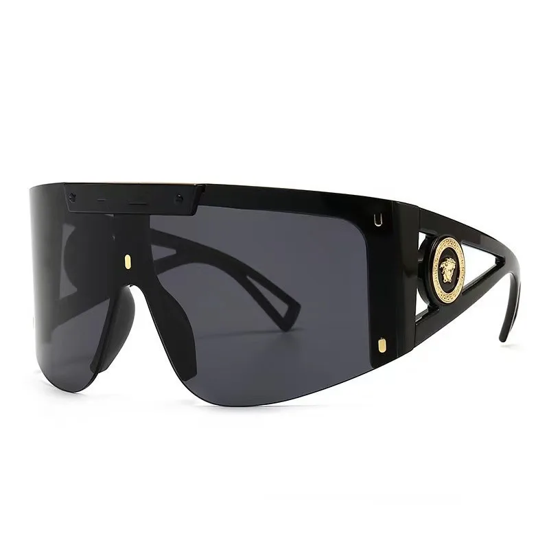 2024 New style  fashion big frame one-piece head sunglasses mask one-piece glasses personality windproof sports sunglasses