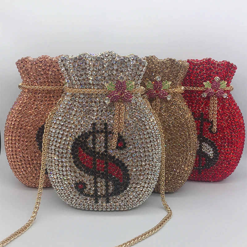 2021 New diamond crystal evening money purse rhinestone dollar clutch bag dollar purse