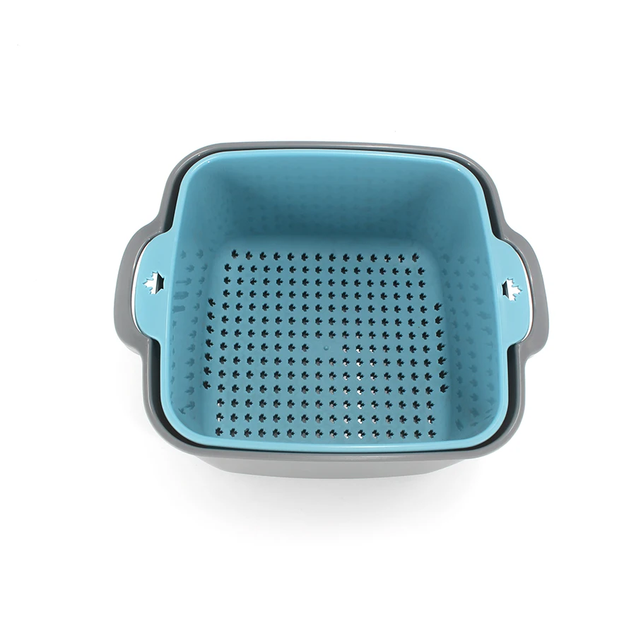 Food Grade Plastic 2 in 1 Square Shaped Washing Colander Strainer Bowl Set for Washing Fruits Vegetable