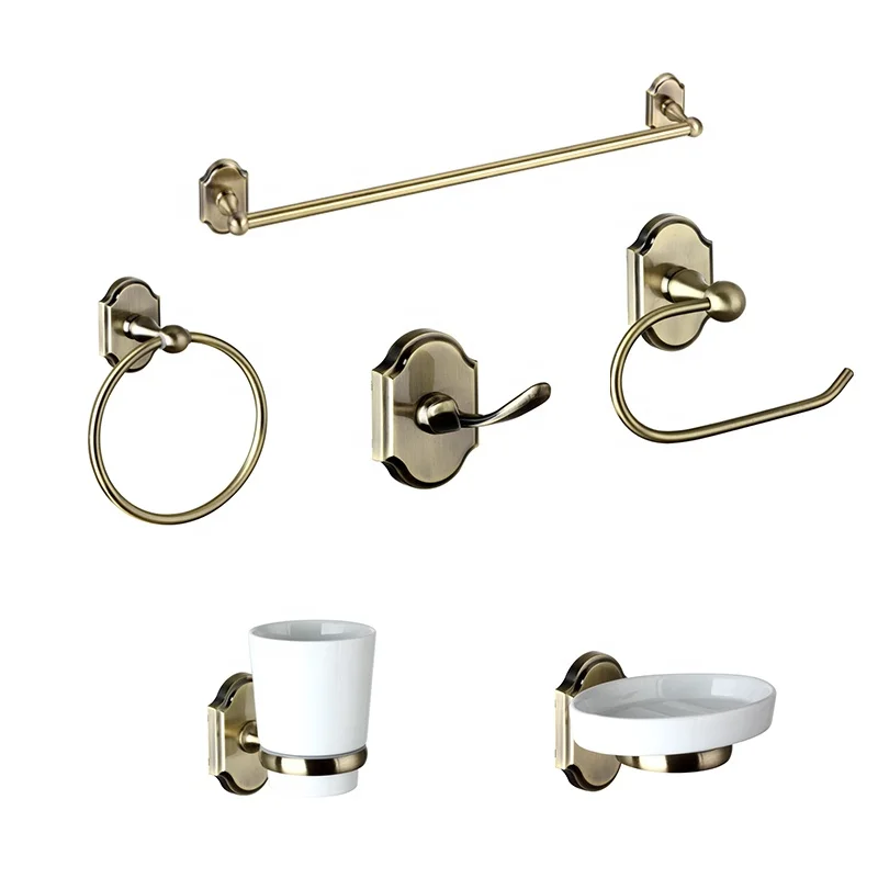 Euro Style Zinc Alloy Bronze Ceramic Bathroom Accessory Sets Screws Mounting