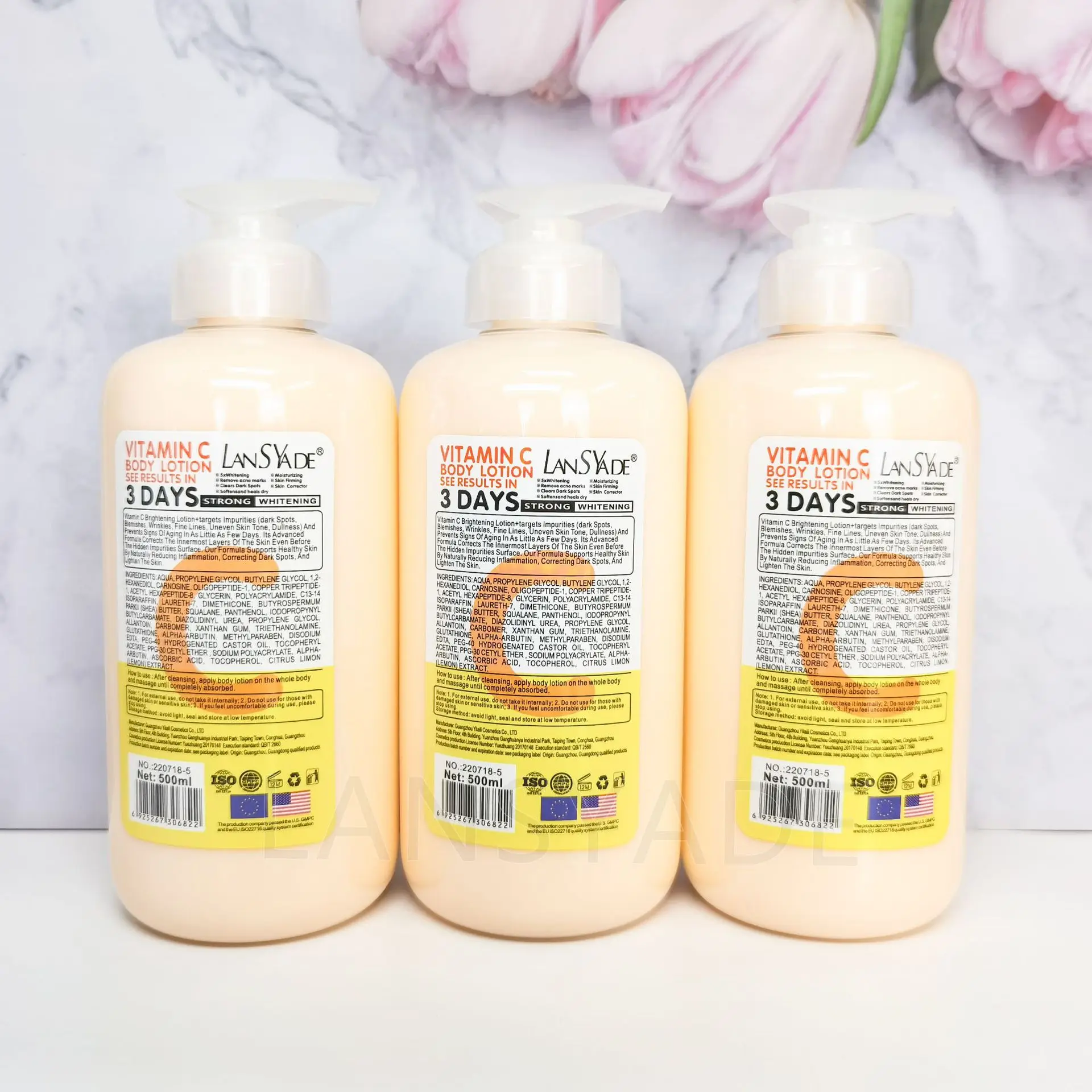 Wholesale OEM AHA fruit acid VC body milk VE beauty skin brightening body milk 500ml moisturizing milk   whitening body lotion