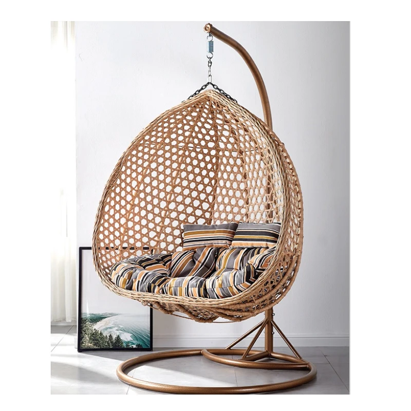 patio indoor swing chair garden outdoor rattan double hanging patio swing egg  chair with stand