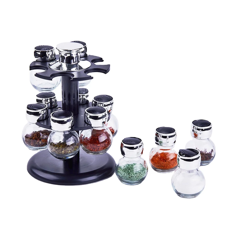 Factory Wholesale 16Jars Kitchen Revolving spice sugar jar Rack Stand Holder Set salt and pepper