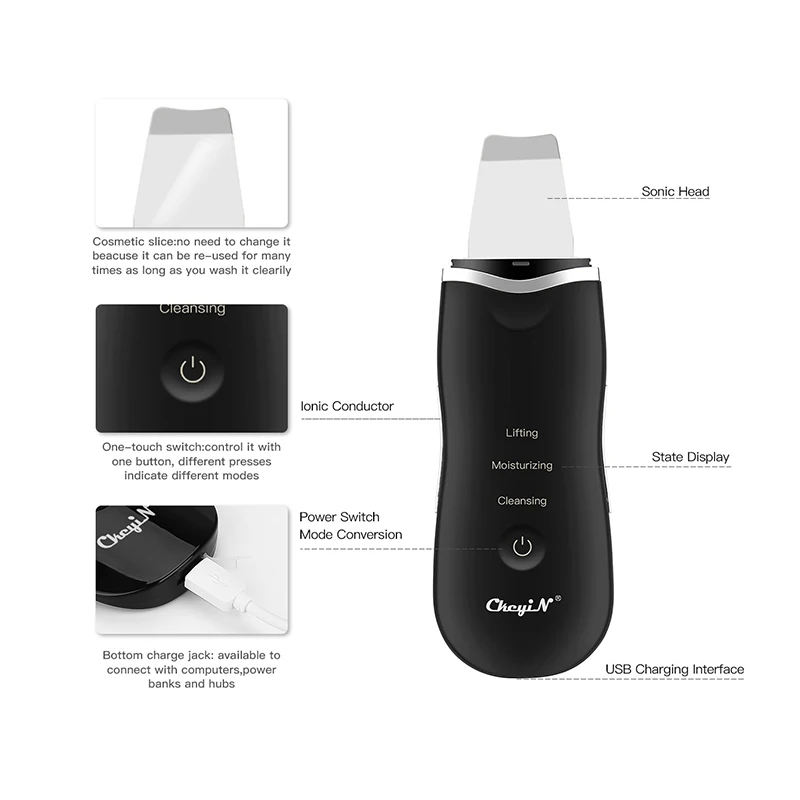 Anlan Ultrasonic Skin Scrubber Facial Cleaner Face Scrubber