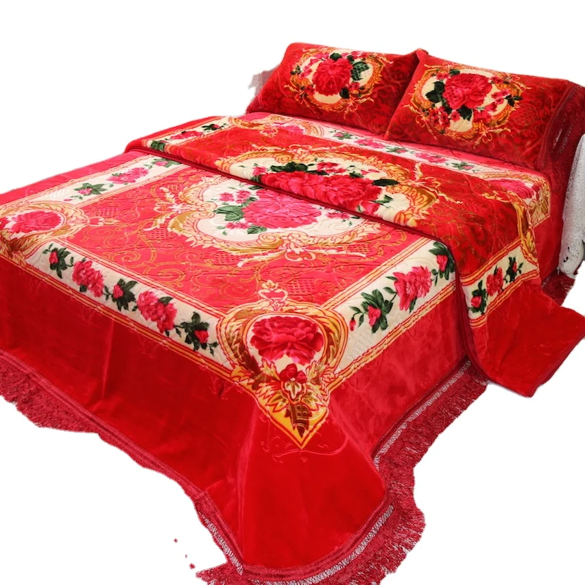 Raschel blanket set Middle east blanket design 1 ply 2ply flower heavy weight