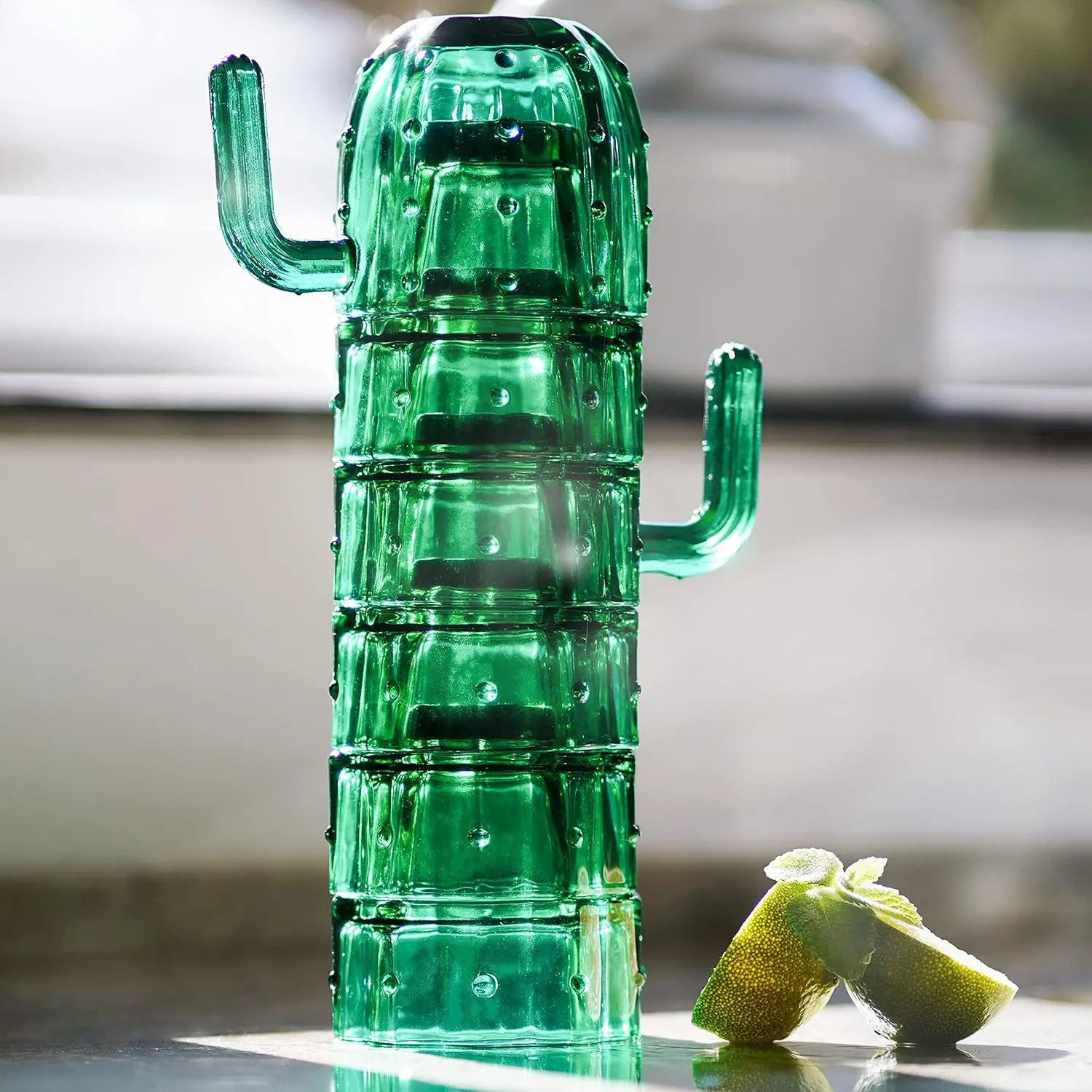 Creative Drinking Green Cactus Stackable Plastic Glasses Set 4pcs Acrylic Tumblers Reusable BPA-free Cups set