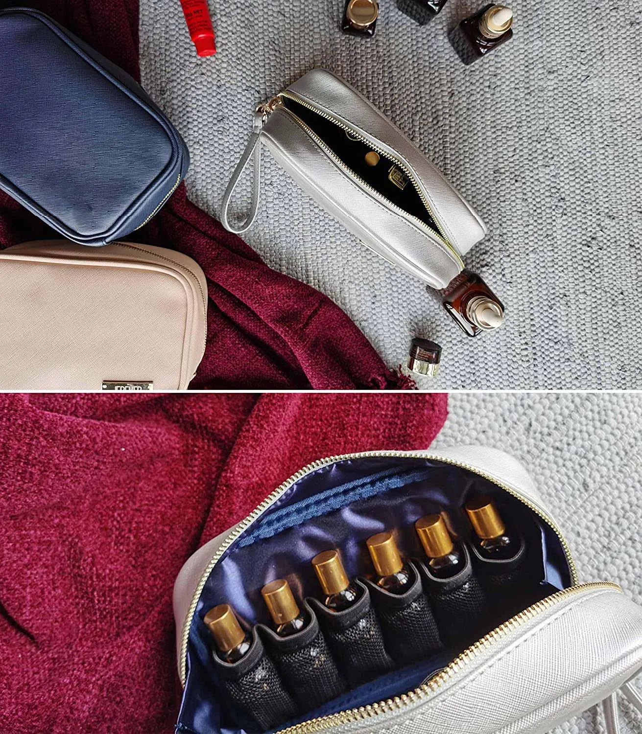 Custom Shockproof Essential Oil Bottles Organizer Travel Essential Oils Carrying Case Cosmetic Bag Pouch