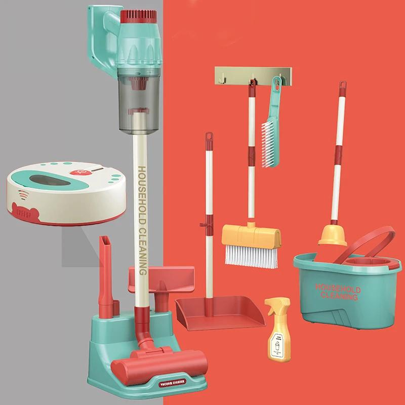 Pretend Housework Set Plastic Toys Vacuum Cleaner Cleaning Tools Kit Simulation Vacuum Sweep Robot Cleaning Toy For Kids