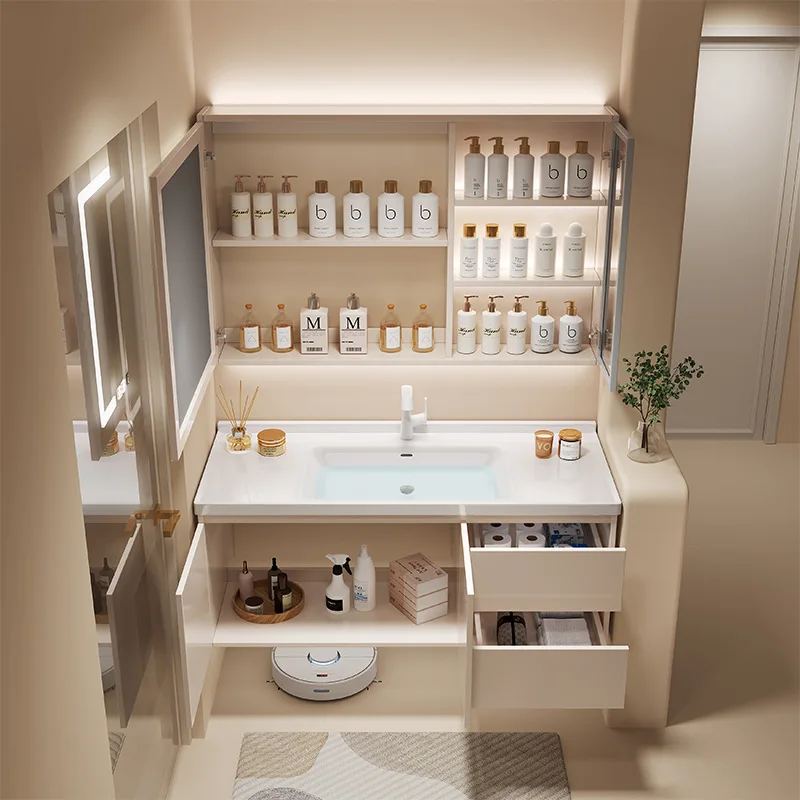 MEGA Factory Direct Sale Cheap Modern Wooden Wall Hung Bathroom Furniture With Basin Sink Sets Bathroom Cabinet With Led Mirror