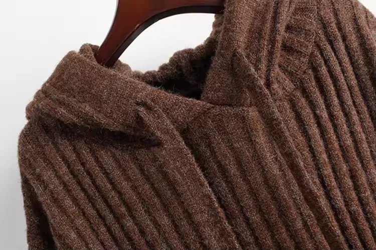 Custom Knitted Sweatshirt Pullover Mid Length Solid Hooded Chunky Knit Ribbed Sweater For Autumn Winter