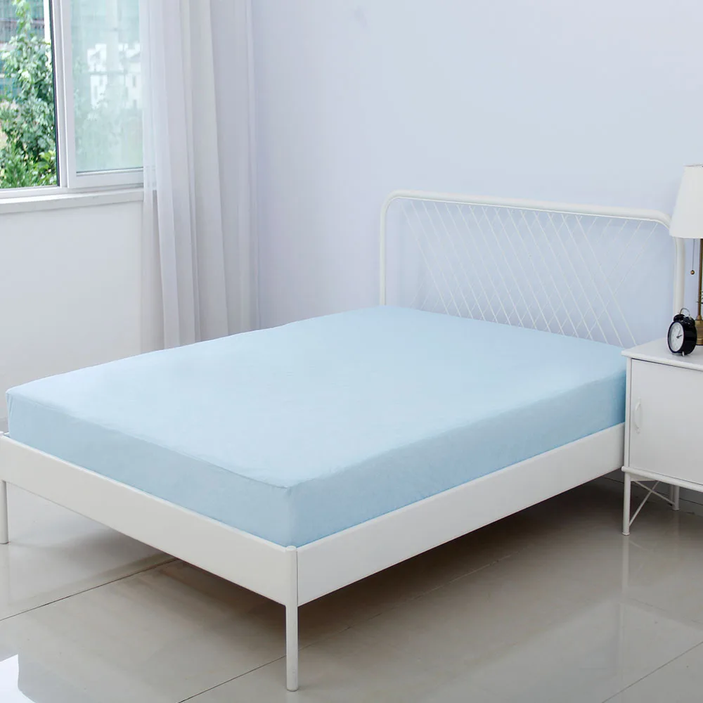 Waterproof Mattress Protector Cover Blue Color Terry Fabric Laminated with 0.02mm Pu Bedroom PE Bag Star 40 Adults Plain Knitted