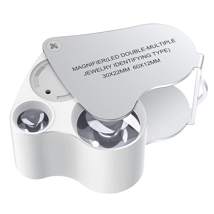 30X 60X Dual Lens LED Illuminated Jewelry Magnifier Pocket Microscope Magnifying Jewelers  Glasses Eye Loupe