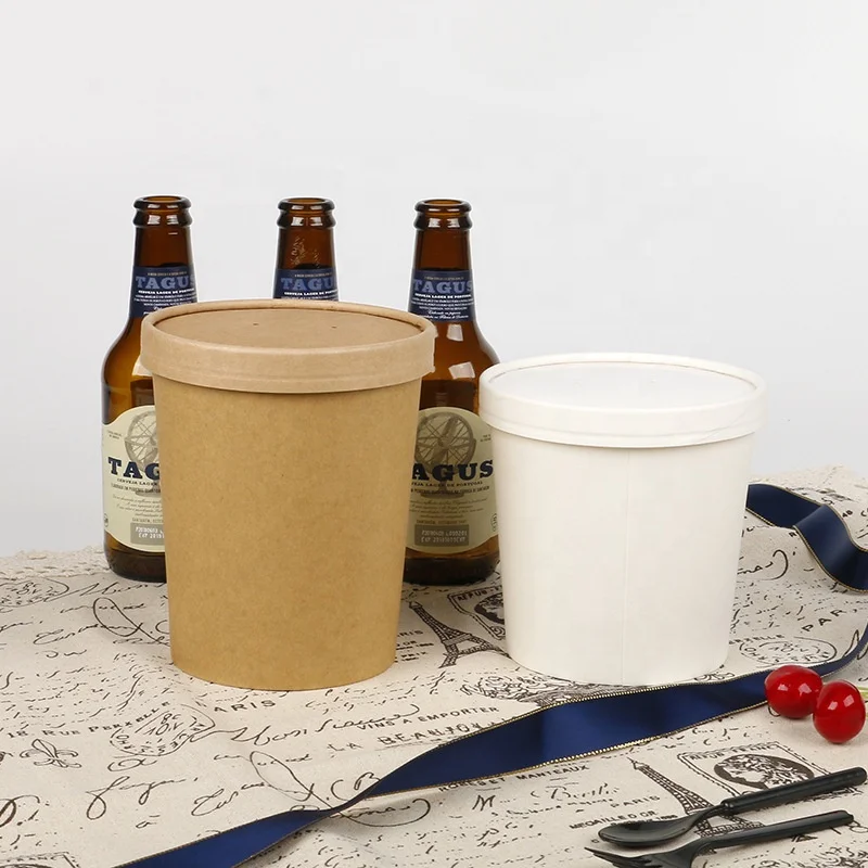 Disposable Pop corn Tubs 32 oz kraft Paper food cup to go packaging stews soup paper popcorn containers 32oz paper cup