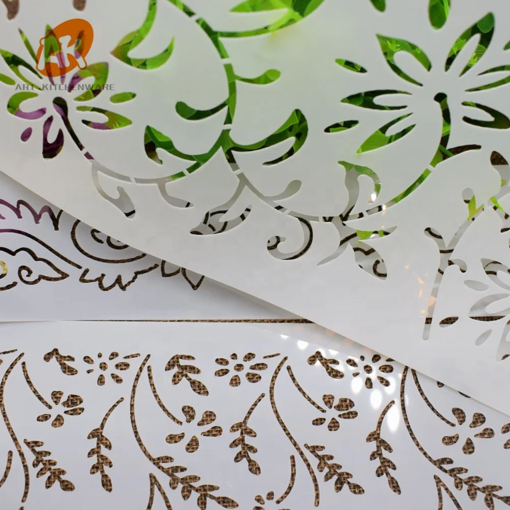 AK 3pcs Flower Cake Lace Stencils Set Custom Royal Icing Airbrush Craft stencil Plastic Drawing Template ST-824