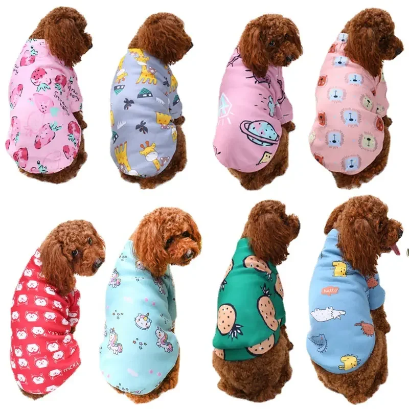 Pet supplies Cheap Comfort Breathable Cartoon Print cute Pet Dog winter Jumper T Shirt Clothes cotton dog clothes