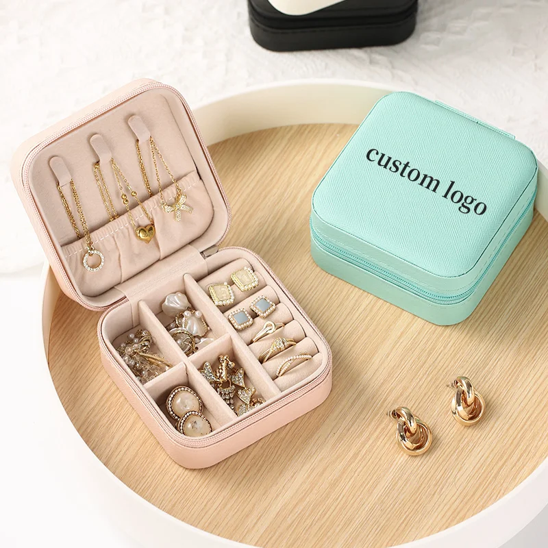 Small Jewelry Box Black Mini Travel Jewelry Case Portable Faux Leather Storage Jewelry ring Boxes Earring