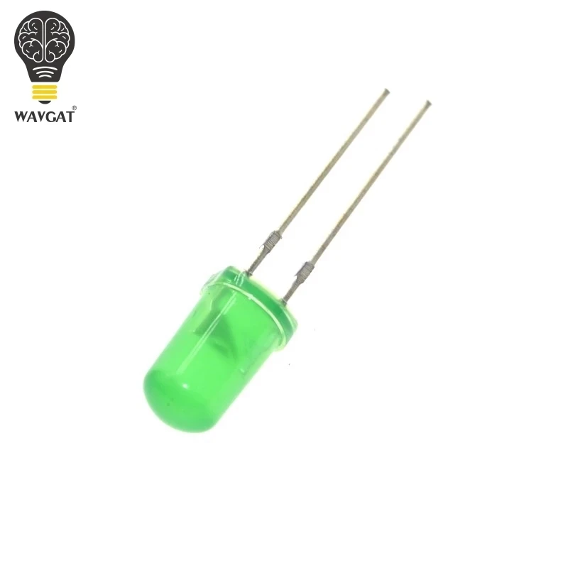 100PCS 5mm Diffused Green LED Diode DIP Round Wide Angle Through Hole 2 Pin LED Light Emitting Diode Lamp 520-535NM 1.8-2.0V 100