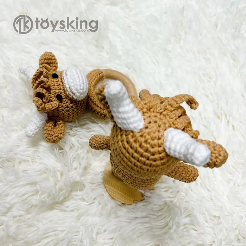 Safari stuffed Highland Cattle, Knit jungle animals cuddle toys, 100% hand woven cotton doll crochet for baby gifts