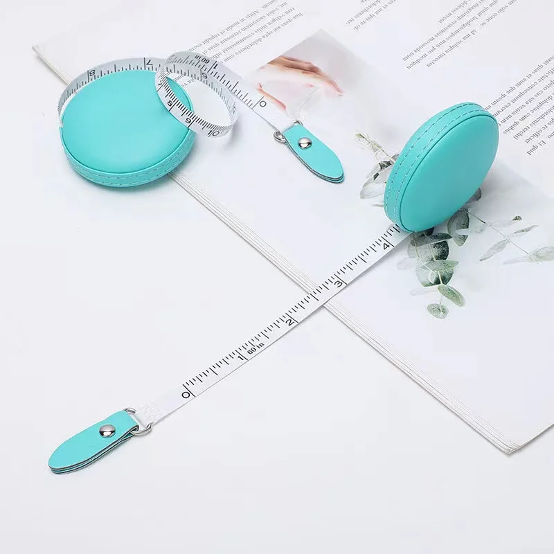 Custom Printed Logo Leather Measuring Tape Customized 1.50m Mini Round Leather Sewing Tape Measure With Keychain
