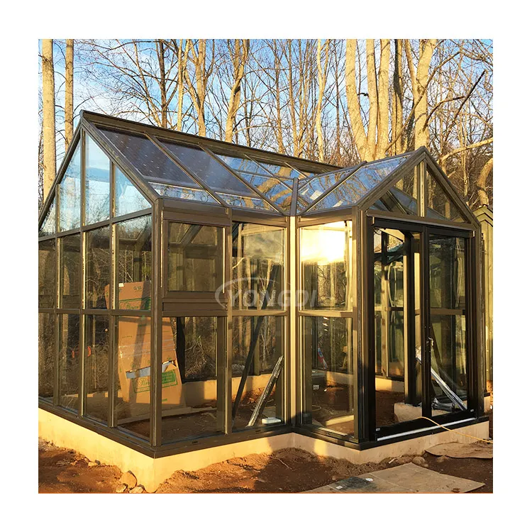 Garden outdoor backyard solar photovoltaic glass roof pool house glazed sliding sunroom conservatory greenhouse