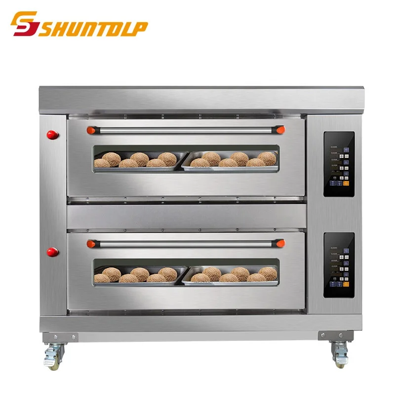 Two deck Four trays gas baking equipment electric bakery oven prices commercial bread cake pizza gas 2 layer 4 trays deck oven