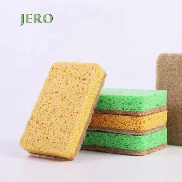 
MOQ 10 PCS Eco-friendly Material Multi-Use Non-Scratch Cellulose Scrub Dual-Sided Dish-washing Sponge for Kitchen 