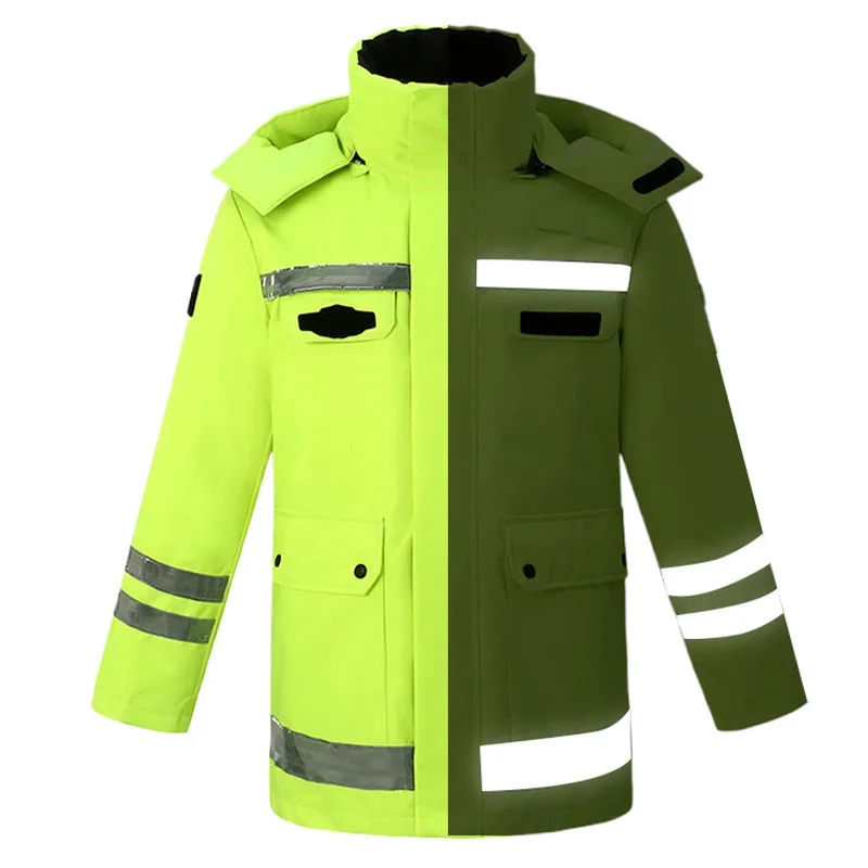 Zennison Fluorescent Cycling Waterproof Thickened Cotton Jacket Adult Jacket Yellow Reflective Raincoat Down Jacket