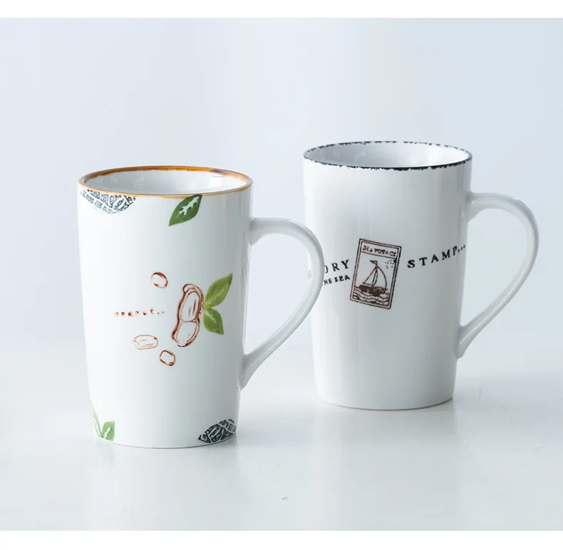 400ML Modern Simple Creative Nordic Solid Color Striped Wooden Lid Ceramic Mug