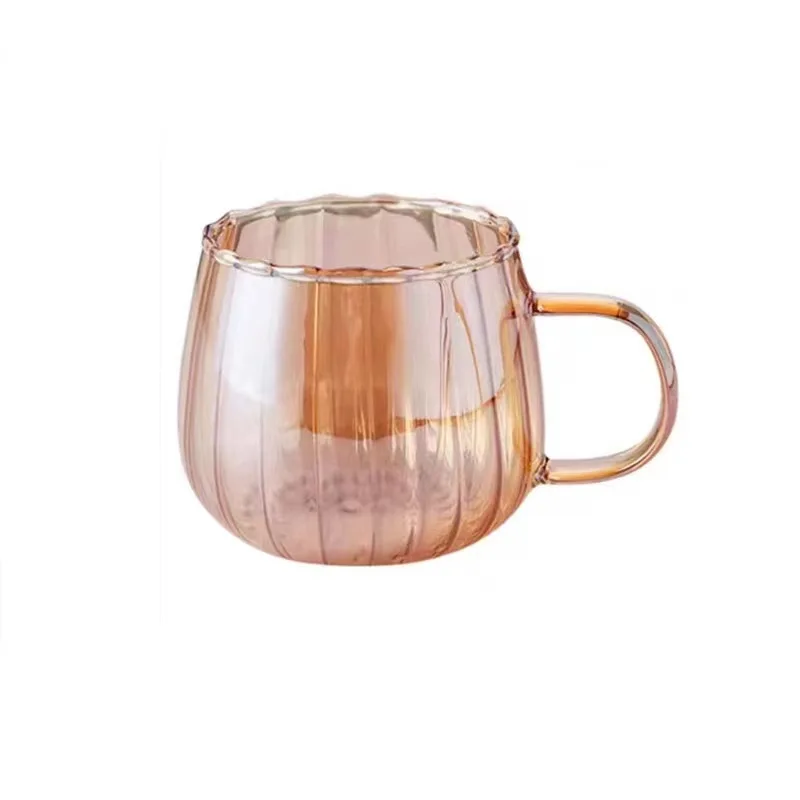 350ML Pumpkin Shape Glass Coffee Cup With Handle Striped glass cup