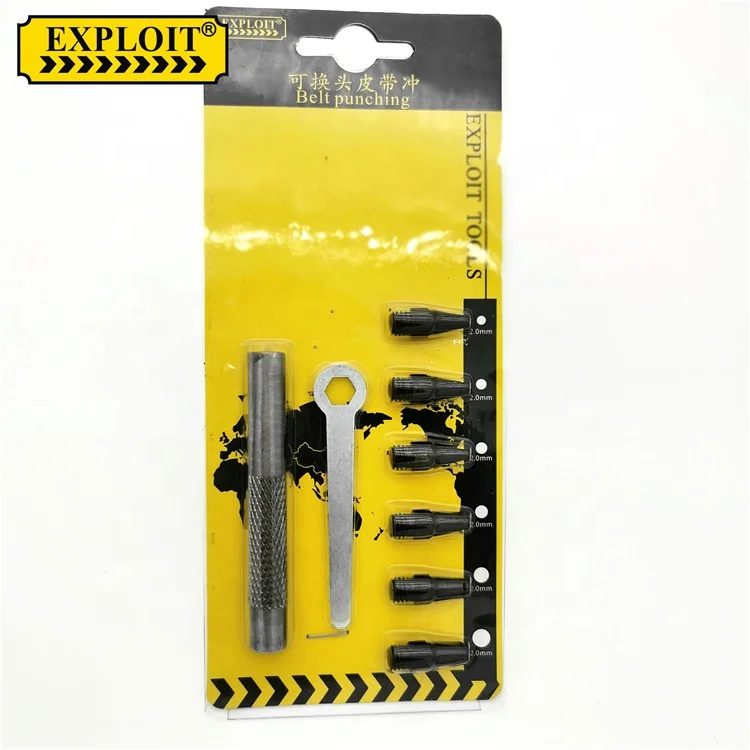 Manual Leather Belt Punching Tool Chrome Vanadium Portable 6 Pcs Steel Belt Punch Round Hole Hollow Punch Set