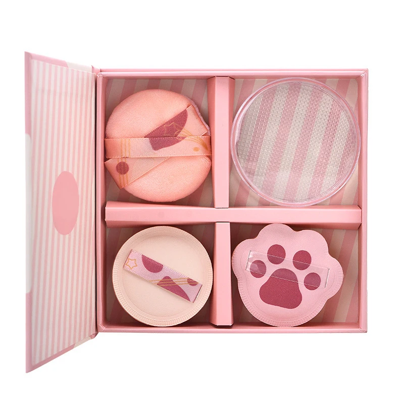 Set of 4 Cotton Candy Makeup Puffs Soft Cosmetic Flocking Puffs